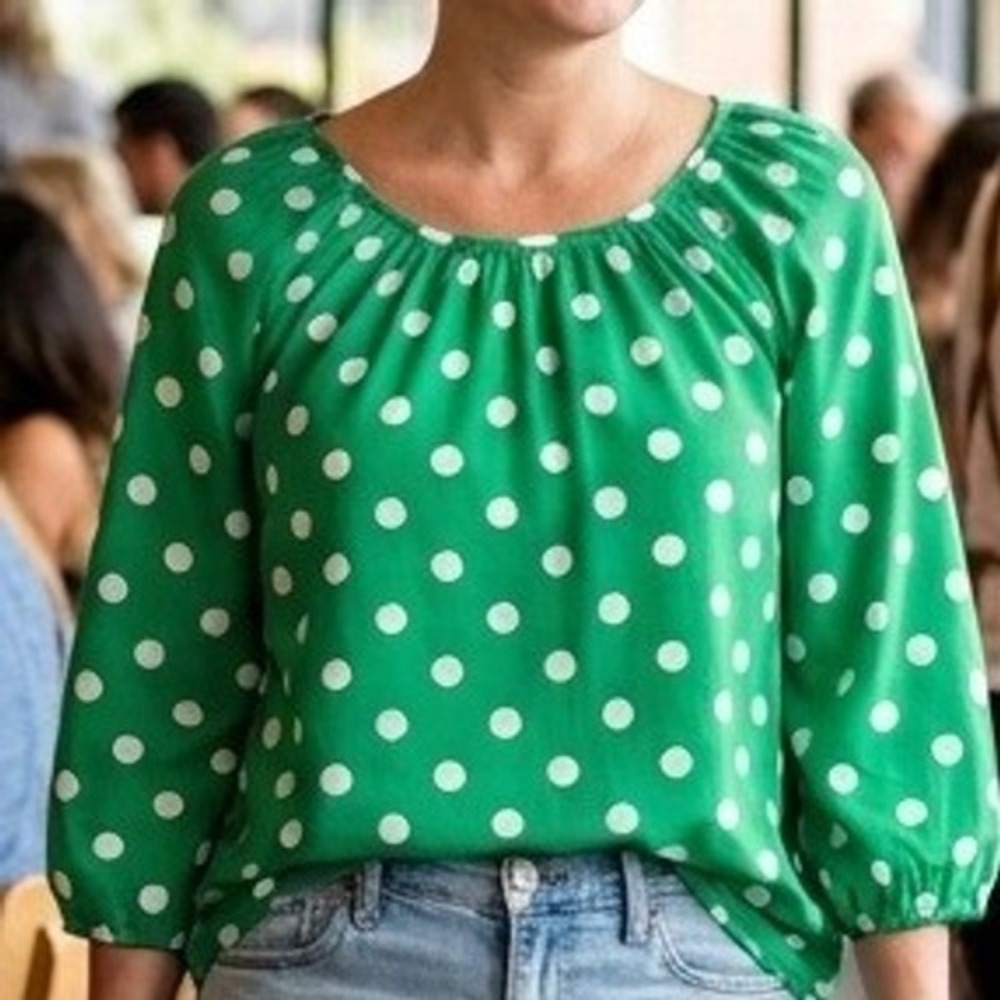 Charming Charlie Green Polka Dot 3/4 Sleeve Blouse M Playful Cheerful Youthful